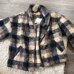 Knox Rose Plaid Teddy Jacket - Black, Cream, Tan
